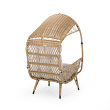 Maurice Outdoor Wicker Standing Basket Chair with Cushion, Light Brown, Beige