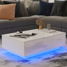 Hommpa Coffee Table with 4 Drawers LED Center Table White High Gloss Finish