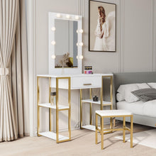UBesGoo Vanity Table Set with Lighted Mirror, Makeup Table with Drawers, Dressing Vanity Tables, Dresser Desk for Girls, Women, White