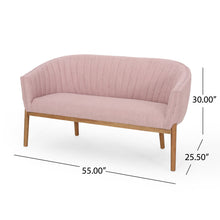 Noble House Nickolas Mid Century Fabric Upholstered Loveseat, Light Blush