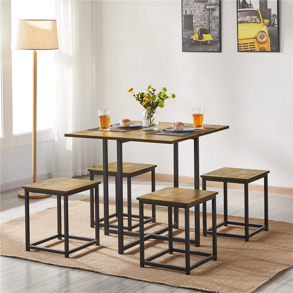 Alden Design 5pcs Industrial Dining Set for Home, Rustic Brown