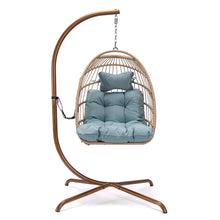 Nicesoul Foldable Wicker Hanging Egg Chair with Stand and Cushions for Indoor Outdoor, Blue