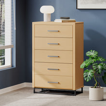 Noble House Cayuga Faux Wood 5 Drawer Dresser, Natural and Black