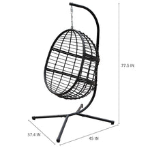 Abble Wicker Hanging Egg Chair with Cushion and Stand - Black
