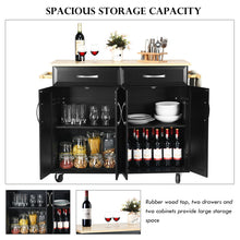 Costway Rolling Kitchen Trolley Island Black Cart Wood Top Storage Cabinet Utility W/ Drawers