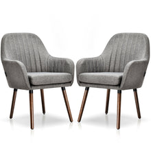 Gymax Set of 2 Accent Chairs Fabric Upholstered Armchairs w/Wooden Legs Gray