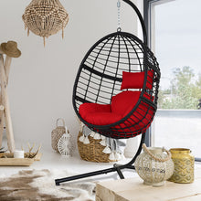 Abble Wicker Hanging Egg Chair with Cushion and Stand - Black