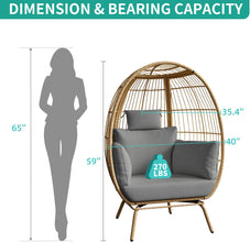 YITAHOME Wicker Egg Chair Outdoor Indoor Oversized Lounger with Stand and Cushions Egg Basket Chair for Patio Backyard Porch - Grey