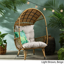 Maurice Outdoor Wicker Standing Basket Chair with Cushion, Light Brown, Beige