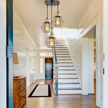 Industrial Pendant Lighting, Kitchen Island Cluster Chandelier, 3 Light Hanging Lighting Fixture with Hemp Rope Metal Shade, Adjustable Retro Ceiling Light for Dinning Room Bar Cafe Foyer Farmhouse