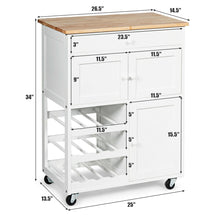 Gymax Modern Rolling Kitchen Cart Trolley Island Storage Cabinet w/Drawer&Wine Rack