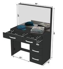 Ember Interiors Leia Modern Black Painted Vanity Table, Lights, for Bedroom