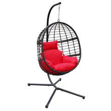 Abble Wicker Hanging Egg Chair with Cushion and Stand - Black