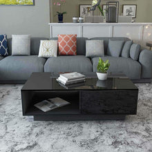 LED Coffee Table Side Table High Gloss Modern Coffee Tea Table W/Drawer & Open Shelf for Living Room Black