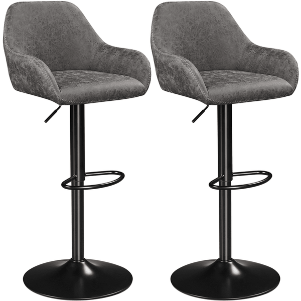 SMILE MART 2pcs Vintage Adjustable PU Leather Bar Stools with Backrest, Grey