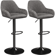 SMILE MART 2pcs Vintage Adjustable PU Leather Bar Stools with Backrest, Grey