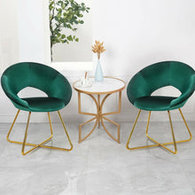 Gymax Set of 2 Accent Velvet Chairs Dining Chairs Arm Chair w/Golden Legs Dark Green