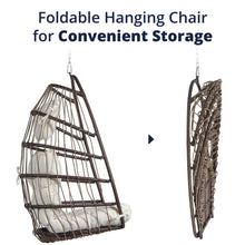 Cozy Castle Foldable PE Wicker Hanging Egg Chair with Stand w/ Cushion, Pillow & Protective Cover, Capacity 350lbs
