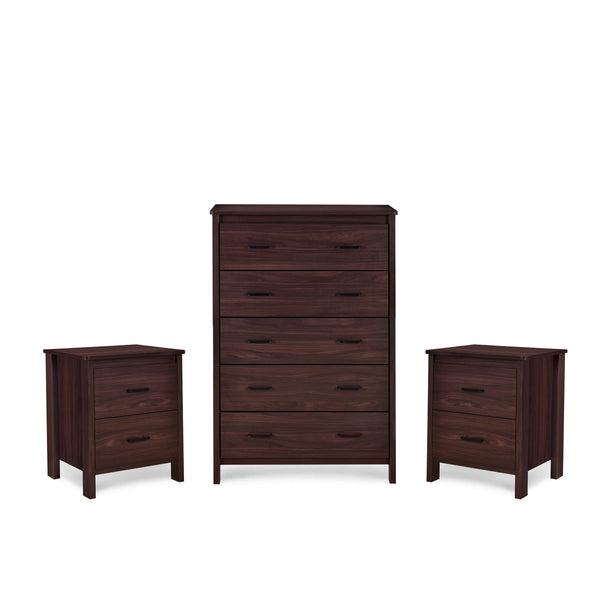 Noble House Hysham 3 Piece Dresser and Nightstand Set, Walnut