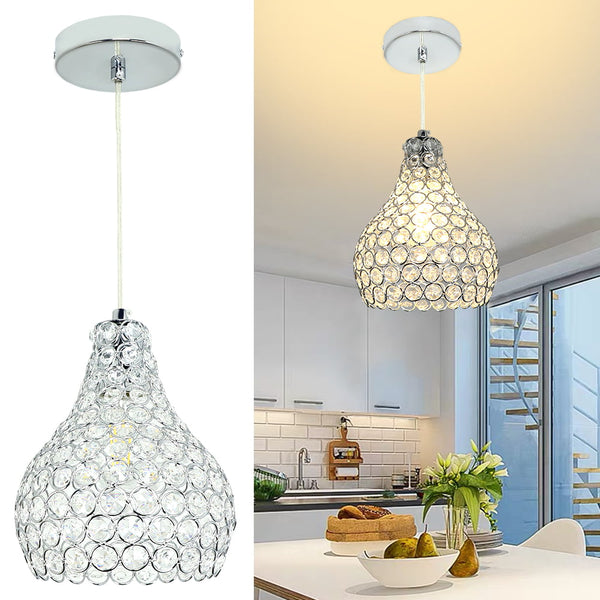 Depuley Crystal Pendant Lighting, Modern Adjustable LED Ceiling Hanging Light Fixtures, Mini Teardrop Pendant Lamp with Chrome Finish（E26 Base)