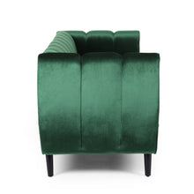 Noble House Hildred Velvet Channel Stitch Sofa, Emerald, Dark Brown