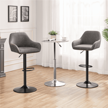 SMILE MART 2pcs Vintage Adjustable PU Leather Bar Stools with Backrest, Grey