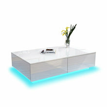 Hommpa Coffee Table with 4 Drawers LED Center Table White High Gloss Finish
