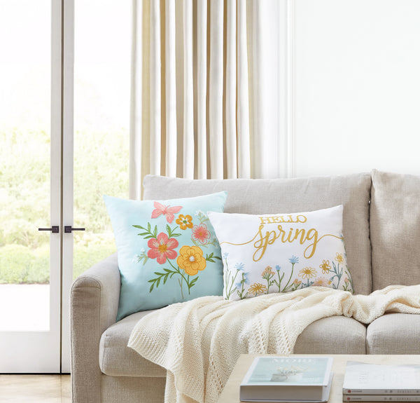 Mainstays, 2 Pack Hello Spring Floral & Spring Butterfly Decorative Pillows, 14"x20", 18"x18"