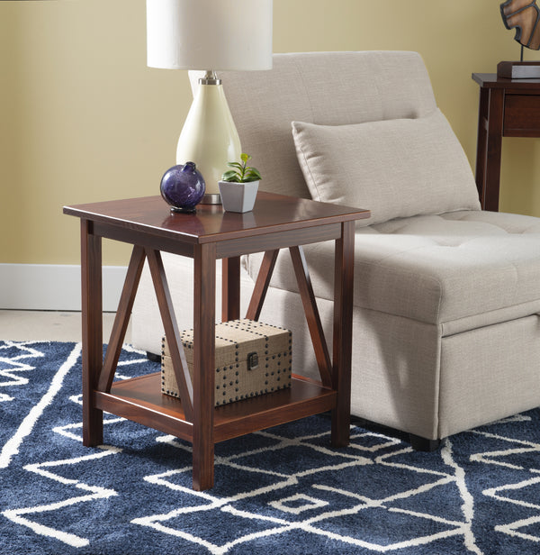 Linon Moreland Solid Wood End Table with Shelf, Antique Tobacco Finish