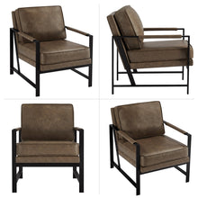 Alden Design Mid-Century Modern Accent Chair with Metal Frame, Brown Faux Leather