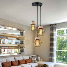 Industrial Pendant Lighting, Kitchen Island Cluster Chandelier, 3 Light Hanging Lighting Fixture with Hemp Rope Metal Shade, Adjustable Retro Ceiling Light for Dinning Room Bar Cafe Foyer Farmhouse