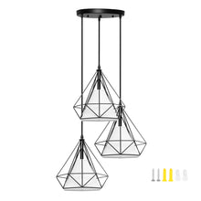 Industrial 3-Lights Pendant Light Fixture, Metal Cage Pendant Lighting Black, E27 Socket Vintage Cage Hanging Ceiling Lamp, Industrial Lighting Fixture for Kitchen Home Lighting (Cage Pendant Light)
