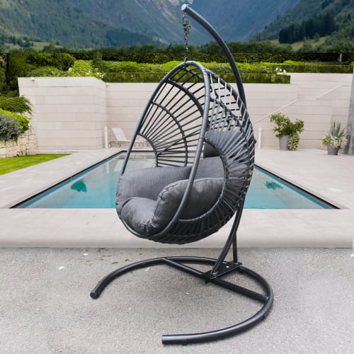 Wicker Swing Egg Chair,UV Resistant Cushion with Steel Stand, Hand Made Wicker Rattan Chair, 350LBS Capacity