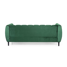 Noble House Hildred Velvet Channel Stitch Sofa, Emerald, Dark Brown