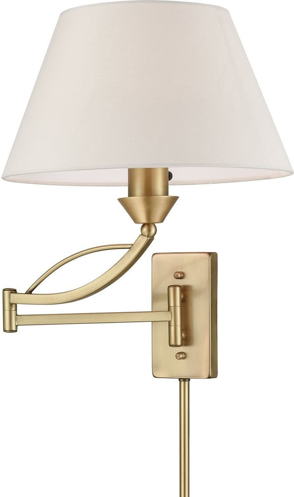 Light Swingarm French Brass/White Fabric Shade