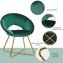Gymax Set of 2 Accent Velvet Chairs Dining Chairs Arm Chair w/Golden Legs Dark Green