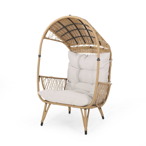 Maurice Outdoor Wicker Standing Basket Chair with Cushion, Light Brown, Beige