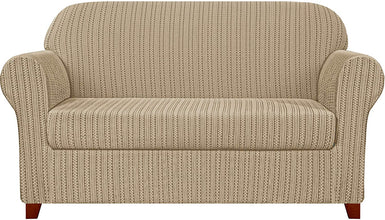 Subrtex Stretch 2-Piece Sofa Slipcover Striped Jacquard Couch Sofa Cover (Large, Beige Brown)