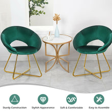 Gymax Set of 2 Accent Velvet Chairs Dining Chairs Arm Chair w/Golden Legs Dark Green