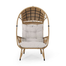 Maurice Outdoor Wicker Standing Basket Chair with Cushion, Light Brown, Beige