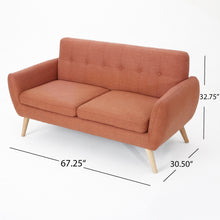 Noble House Abitha Fabric Tufted Sofa, Burnt Orange, Natural Oak