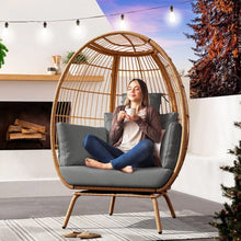 YITAHOME Wicker Egg Chair Outdoor Indoor Oversized Lounger with Stand and Cushions Egg Basket Chair for Patio Backyard Porch - Grey