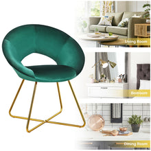Gymax Set of 2 Accent Velvet Chairs Dining Chairs Arm Chair w/Golden Legs Dark Green