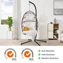 Cozy Castle Foldable PE Wicker Hanging Egg Chair with Stand w/ Cushion, Pillow & Protective Cover, Capacity 350lbs