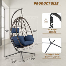 Kullavik Egg Chair with Stand Hammock Chair Wicker Rattan Patio Hanging Egg Chair, Indoor Outdoor Swing Egg Chair with Cushion Headrest for Patio Bedroom Porch Garden Balcony,Navy Blue