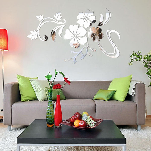 3D Mirror Floral Art Removable Wall