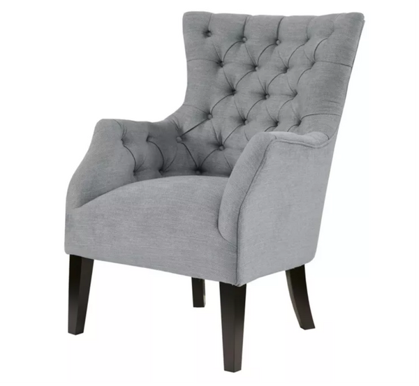 Madison Park Hannah Button Tufted Wing Back Chair in Grey