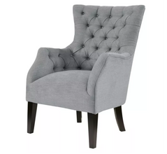 Madison Park Hannah Button Tufted Wing Back Chair in Grey