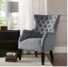 Madison Park Hannah Button Tufted Wing Back Chair in Grey