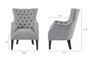 Madison Park Hannah Button Tufted Wing Back Chair in Grey